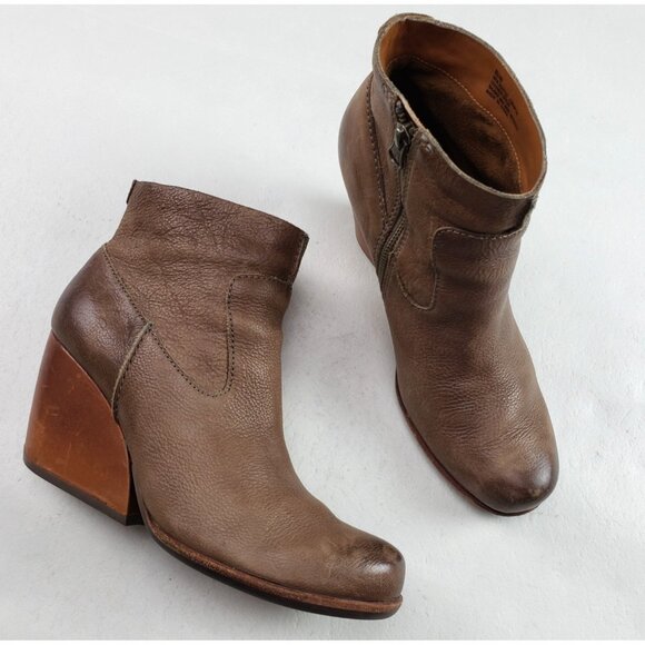 Kork Ease Michelle Ankle Boot Womens 8.5 Brown Leather Side Zip Heeled Wedge - Picture 1 of 15